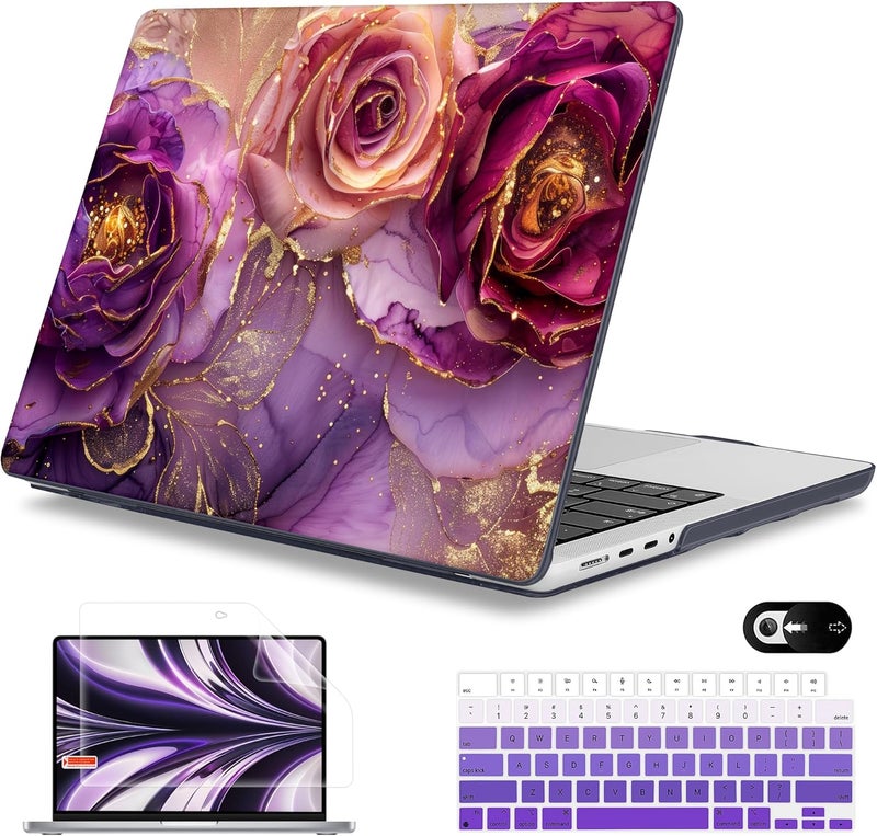 Mektron Case for M5 MacBook Pro 14 inch 2025 Model A3434 A3112 Fit 2024-2021 Model M4 A3112 A3401 A3185 M3 A2918 A2992 M2 A2779 M1 A2442 Pro/Max, Hard Shell Cover for MacBook Pro 14", Marble Flowers - Image 1